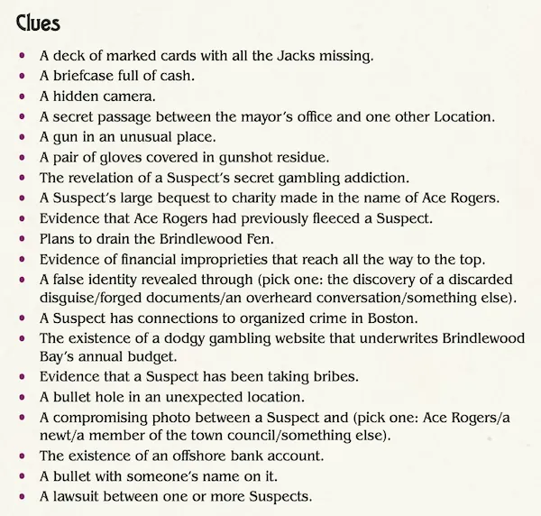 An example of Brindlewood Bay’s clue system.